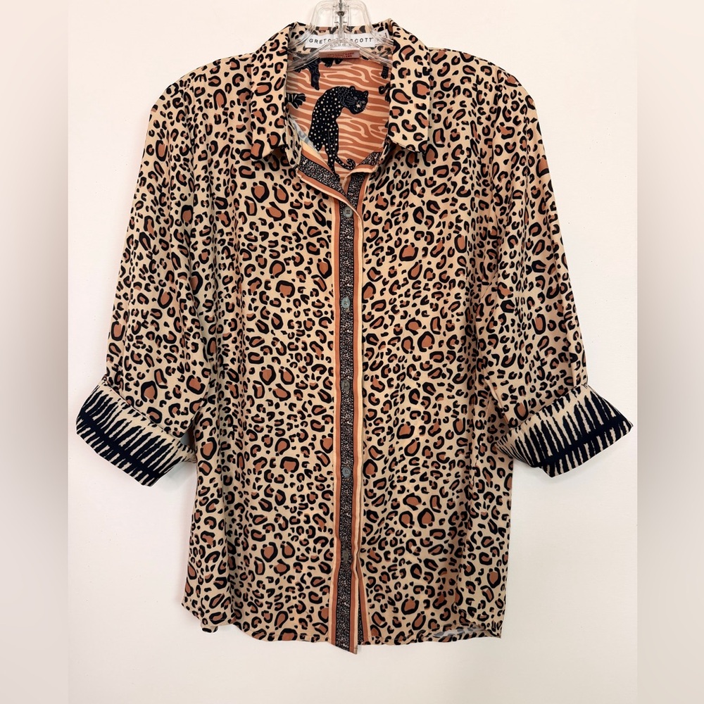 Gretchen Scott Designs Leopard Print Button-Up Blouse in Tan, Black, Rust